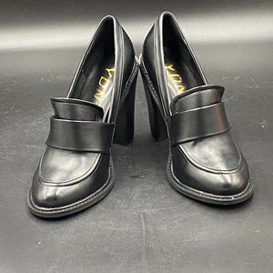 YDN Black Chunky High Heels Round Toe Pumps